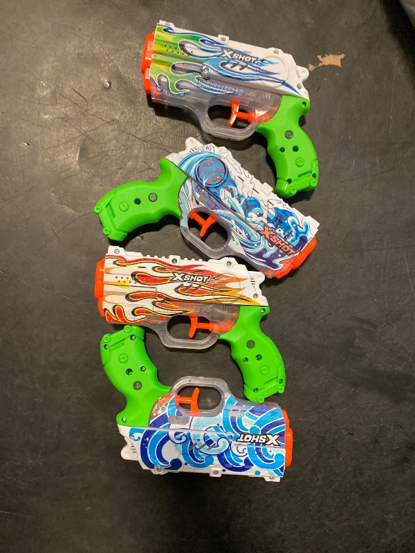 Photo 1 of XSHOT Water Fast-Fill Skins Nano (4 Pack) by ZURU Refresh Watergun, XSHOT Water Toys, 4 Blasters Total, Fills with Water in just 1 Second! (Hydra, Waves, White Flame, Emerald Flame)