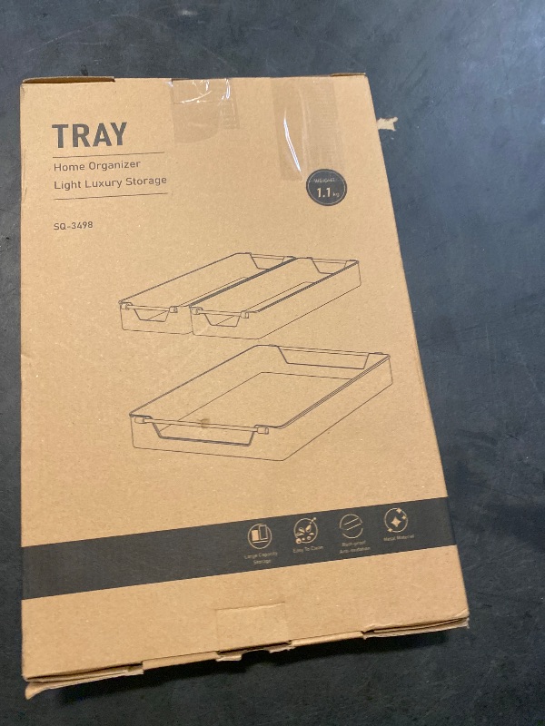 Photo 1 of 3 pcs Clear Serving Tray Set with Gold Handles Plastic Spill-Proof Plates Countertop Platter Party Trays Christmas Family Dinner Food Decoration Plates for Snacks, Fruits, Cookies and Desserts Plate