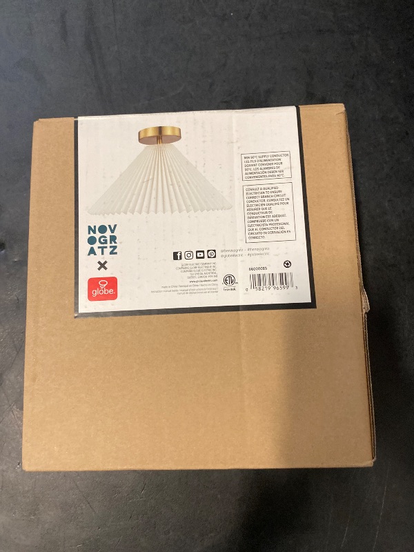 Photo 1 of GLOBE Novogratz x Electric 66000085 Novogratz x 2-Light Matte Brass Flush Mount Ceiling Light with Off-White Pleated Fabric Shade
