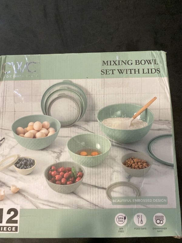 Photo 1 of COOK WITH COLOR Mixing Bowls with Lids - 12 Piece Plastic Nesting Bowls Set includes 6 Prep Bowls and 6 Lids, Non Slip Bottom and Embossed Design - Microwave Safe (Mint)