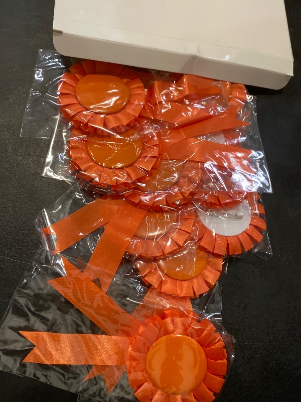 Photo 1 of 12 Pieces Blank Award Ribbon Prize 1st Place Rosette Medal Winner Victory Recognition Participation Ribbon for Competition Sport Event School Contest(Orange)