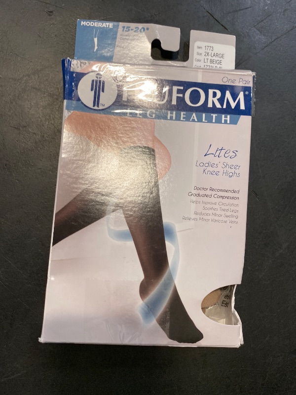 Photo 1 of 2X-Large Sheer Compression Stockings, 15-20 mmHg, Women's Knee High Length, 20 Denier, Light Beige, 