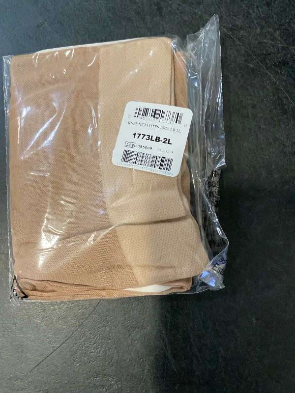 Photo 1 of 2X-Large Sheer Compression Stockings, 15-20 mmHg, Women's Knee High Length, 20 Denier, Light Beige, 