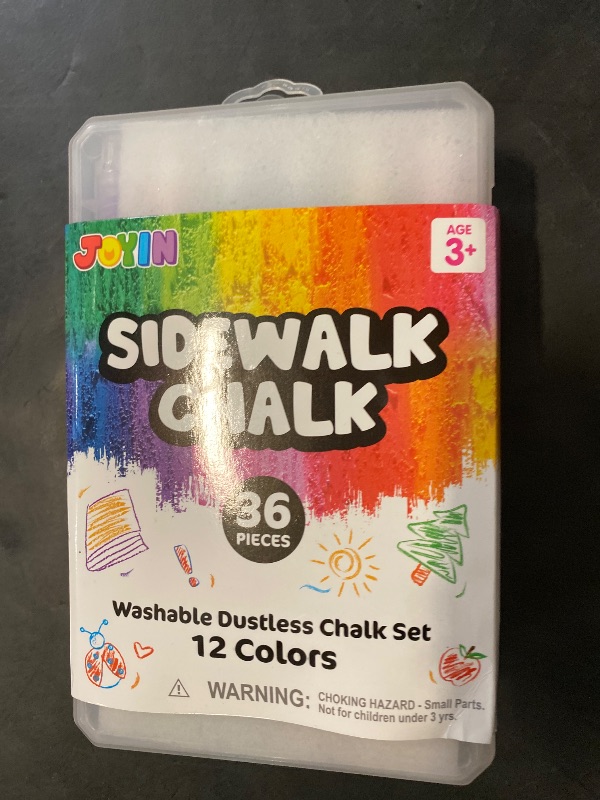 Photo 1 of JOYIN 36 PCS Dustless Sidewalk Chalk for Kids with Holder, 12 Colors, Non-Toxic Washable Colored Chalk, School Supplies, Classroom Must Haves, Outdoor Toys