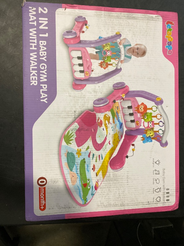 Photo 1 of 2 in 1 Baby Gym Play Mat with Walker, Kick and Play Piano Gym Activity for Boys Girls, Musical Activity Center Tummy Time Mat for 0-3-6-12-18 Months, Learning Walker Play Gym for Infant Toddler Gift