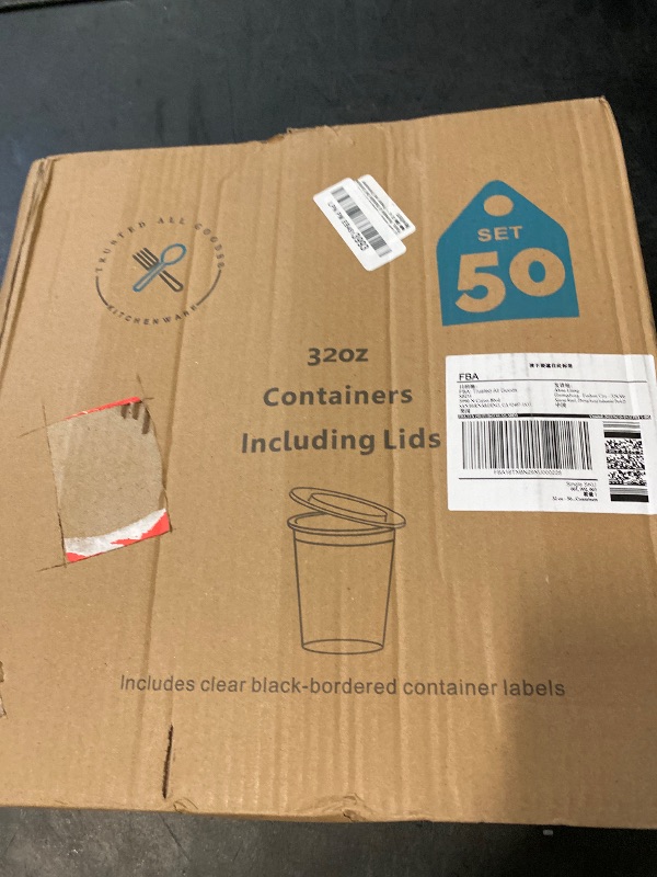 Photo 1 of [50 Sets] 32 oz Deli Containers with Lids & Two (2) Label Sheets - Leakproof BPA-Free Plastic, Reuseable & Stackable Deli Containers with Lids 32 oz - Freezer and Dishwasher Safe (50)