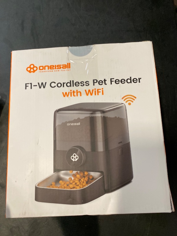Photo 1 of Oneisall Cordless WiFi Automatic Cat Feeder, Rechargeable 100-Day Battery Operated Pet Feeder, 12 Cups/3L Timed Cat Food Dispenser for Large Kibble, Smart App Control (Black)