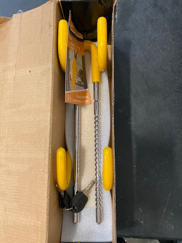 Photo 1 of Tevlaphee Steering Wheel Lock - Heavy Duty Antitheft Device and Car Security Lock with Adjustable Locking and 3 Keys - Great Vehicle and Truck Deterrent (Yellow)