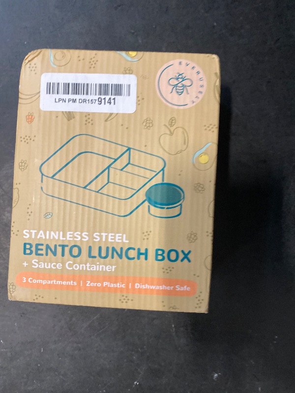 Photo 1 of Everusely - Bento Box for Kids - Sage, 27oz / 0.8 L - Stainless Steel Lunch Box with Leakproof Condiment Container - 3 Compartment Snack Organizer for On the Go Meals - Freezer & Dishwasher Safe