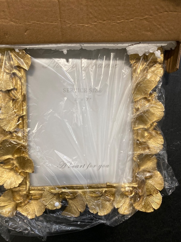 Photo 1 of Cuspin 5x7 Picture Frame Vintage Gold Frames, Ornate Leaf Textured Hand-Crafted Resin with Glass Front, Gold Picture Frames for Tabletop Display, Retro Design Home Decor