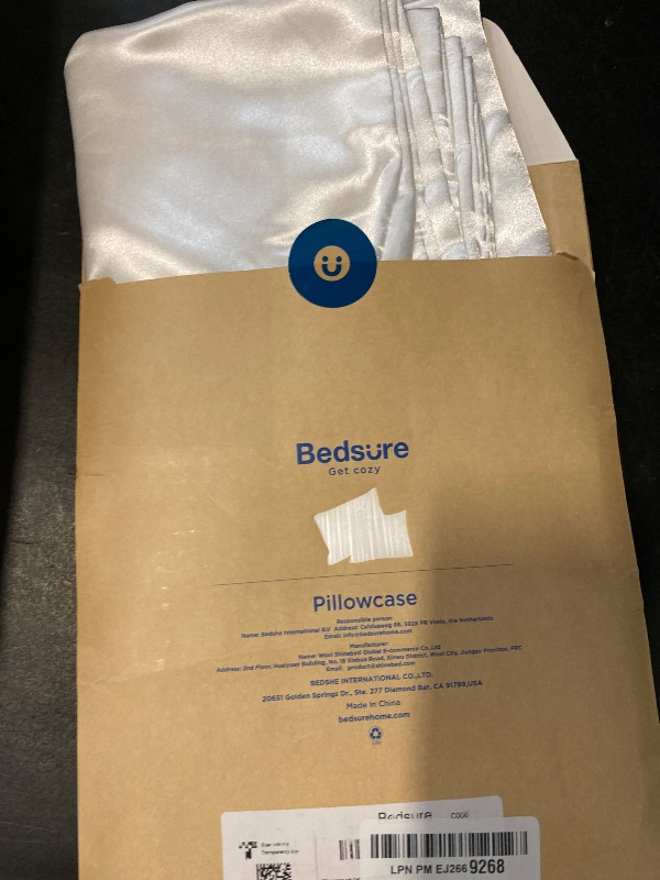 Photo 1 of Bedsure King Size Satin Pillowcase Set of 2 - Pure White Silky Pillow Cases for Hair and Skin with Envelope Closure, Similar to Silk Pillow Cases, Gifts for Women Men, 20x36 Inches