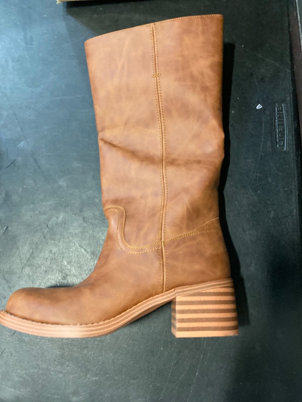 Photo 1 of Mid Calf Boots for Women Chunky Block Heel Women’s Tall Boots Square Toe Comfortable Casual Boots Low Heel Trendy Stylish Boots