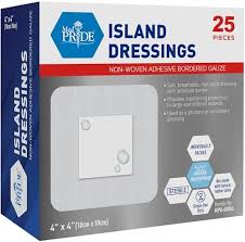 Photo 1 of  Sterile Bordered Gauze Island Dressings – 25 Count, 4" x 4" Gauze Pads, Disposable, Latex-Free, Adhesive Borders with Non-Stick Pads, Wound Dressing for First Aid Kit and Medical Facilities