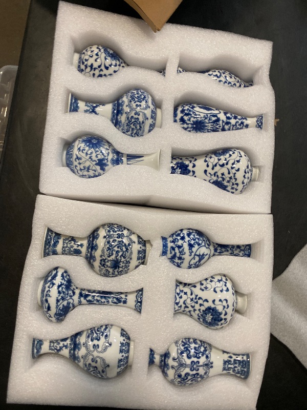 Photo 1 of Maxcheck 12 Pcs Porcelain Blue and White Vase, Mini Chinoiserie Vintage Ceramic Oriental Vase Classic Handmade Chinese Flower Jardiniere for Home Office Table Decor