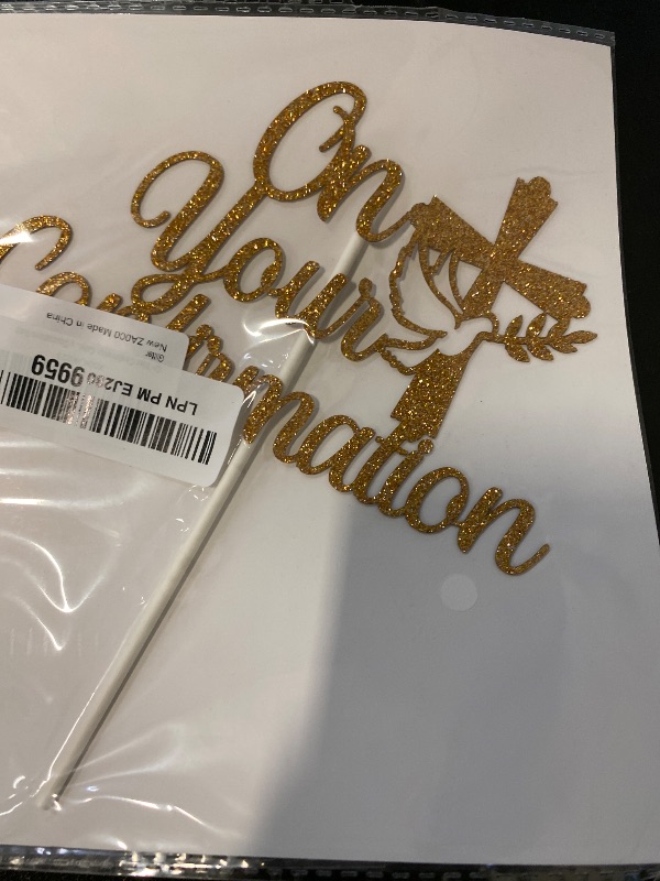 Photo 1 of On Your Confirmation Cake Topper, God Bless Cake Décor, Confirmation Blessing, Christian Baptism/Wedding/Baby Shower Party Decorations Gold Glitter