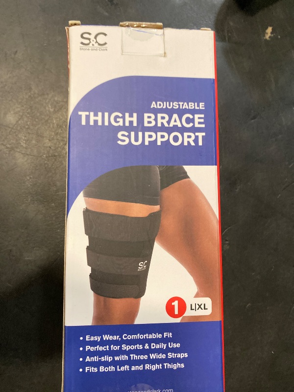 Photo 1 of Stone and Clark Thigh Brace Support - Non-Slip, Comfortable Hamstring Brace and Thigh Wrap for Men & Women - Thigh Compression Sleeve, Ideal for Muscle Recovery, Sports and Injury Prevention - L/XL