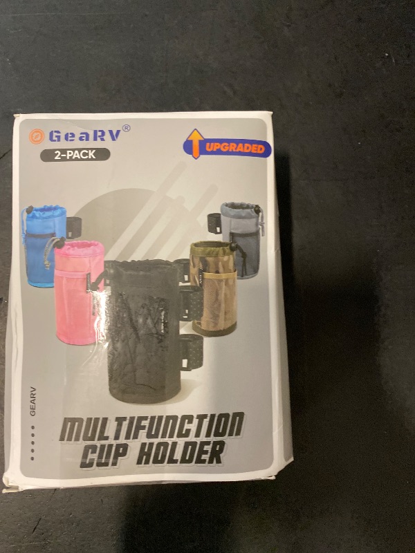 Photo 1 of GEARV 2Pack Cup Holder for Bike, Scooter and Wheelchair, Water Bottle Holder for UTV/ATV, Walker, Golf Cart and Beach, Universal Drink Holder Accessories with Net Pocket and Cord Lock (Carbon Fiber)
