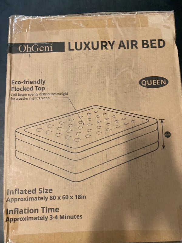 Photo 1 of OhGeni Queen Air Mattress with Built in Pump, 18 Raised Comfort Inflatable Mattress, Quiet Surface Portable Blow Up Mattress, Air Bed for Home and Guest, Colchone Inflable, 650 lbs Max