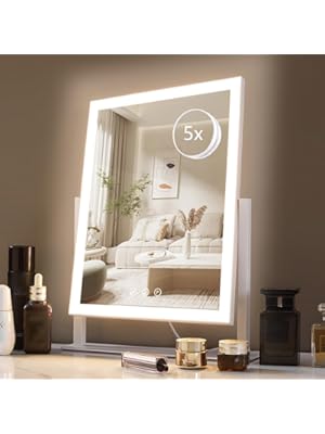 Photo 1 of HIEEY Lighted Makeup Mirror, Hollywood Vanity Mirror with Lights, Three Color Lighting Modes, and 5X Magnification Mirror, Smart Touch Control, 360°Rotation (17.3in,White,Gift Box)
