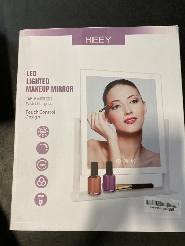 Photo 1 of HIEEY Lighted Makeup Mirror, Hollywood Vanity Mirror with Lights, Three Color Lighting Modes, and 5X Magnification Mirror, Smart Touch Control, 360°Rotation (17.3in,White,Gift Box)