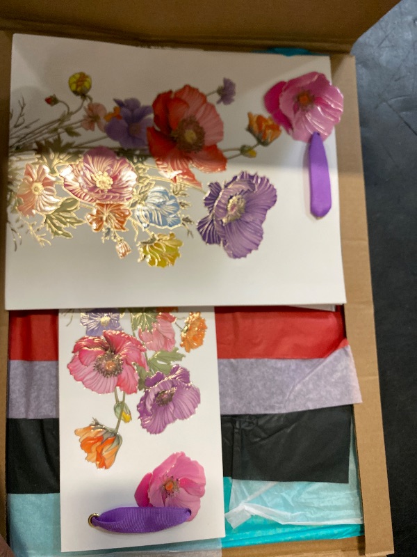 Photo 1 of 6 Pack Purple Flowers Pattern Embossed Paper Gift Bag with Handles, Assorted Paper Bags with 8 Pcs Tissue Paper for Girls/Women Baby Shower, Celebrations,Birthday, Wedding and Any Occasions