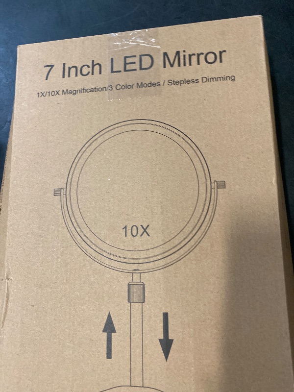 Photo 1 of Omobolanle 7" Lighted Makeup Mirror, 10X Magnifying With Light, 360 Rotation Double Sided, 3 Color Lights, Adjustable Brightness & Height, Rechargeable LED Light Up, Nickel
