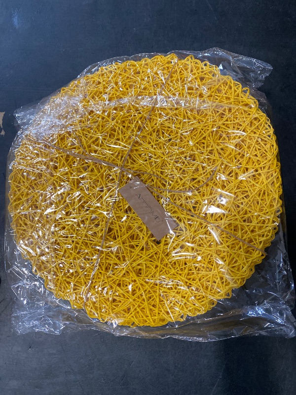 Photo 1 of AHHFSMEI Paper Braided Round Placemats Set of 12 Natural Non-Slip Heat Resistant Table Mats for Dining Tables Woven Indoor Outdoor Place mats(Yellow,12)