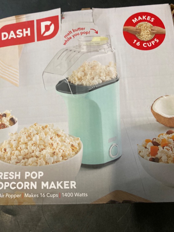 Photo 1 of DASH Hot Air Popcorn Popper Maker with Measuring Cup to Portion Popping Corn Kernels + Melt Butter, 16 Cups - Aqua