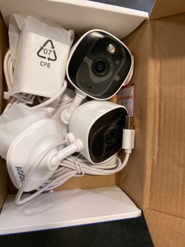 Photo 1 of AOQEE 2K Cameras for Home Security-Outdoor/Indoor Camera for Dog/Cat/Pet/Nanny/Baby, Color Night Vision, White Light, Siren, 24/7 SD Recordings, Works with Alexa/Google Home, C1-White-2P (2.4Ghz WiFi)