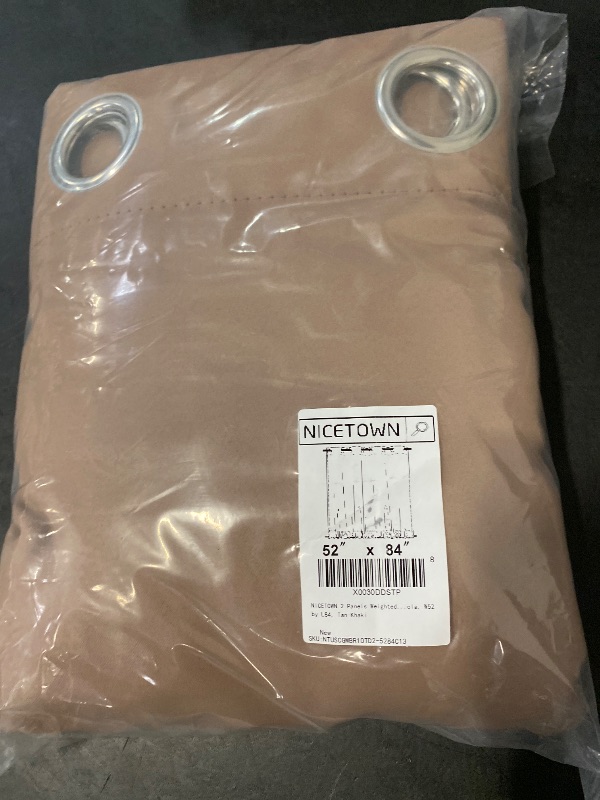 Photo 1 of NICETOWN 2 Panels Weighted Blackout Curtains Patio Waterproof Outdoor Curtains, Thermal Insulated Top & Bottom Grommet & Back Tab Wind-Break Drapes Privacy for Pergola, W52 by L84, Tan-Khaki