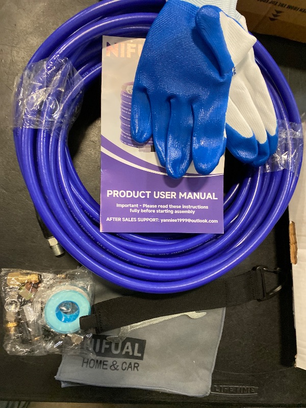 Photo 1 of NIFUAL 150FT Sewer Jetter Kit for Pressure Washer, 5800PSI Drain Cleaner Hose 1/4 Inch NPT Corner, Rotating and Button Hose Sewer Jetting Nozzle Waterproof Tape Pearl Corsage Pin Spanner Glove