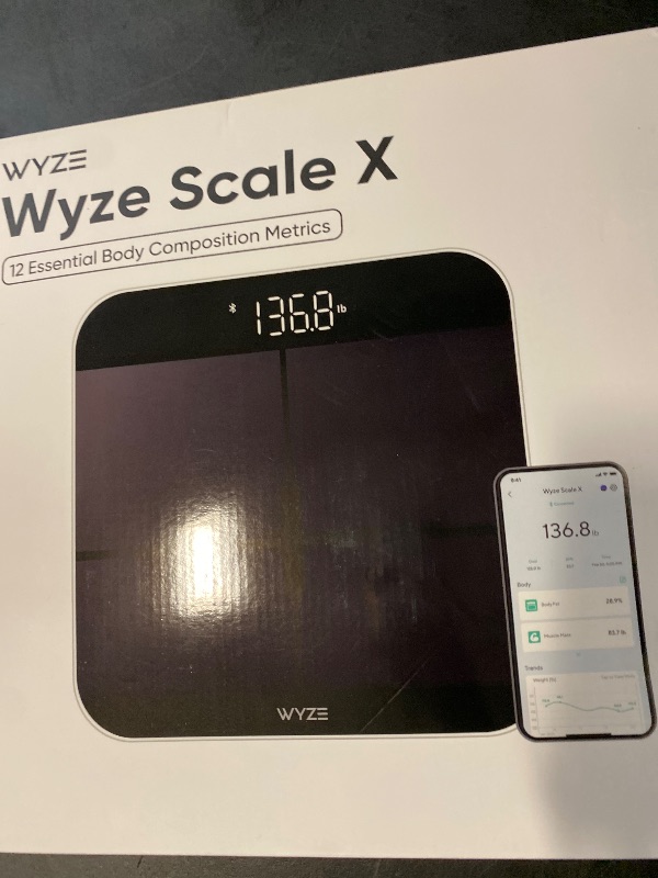 Photo 1 of Wyze Smart Scale X - FSA/HSA Eligible - Digital Bathroom Scale for Body Weight, BMI, Body Fat, Muscle Mass, Heart Rate Monitor | Sync with Health Apps | for People, Baby & Pet, 400 lbs (Black)