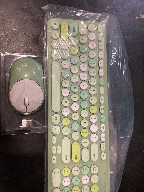 Photo 1 of Wireless Keyboard and Mouse Combo, Retro Typewriter Wireless Keyboard with Round Keycaps, 2.4GHz USB Cute Wireless Keyboard Mouse for Computer, Desktop, Laptop (Green Colorful)