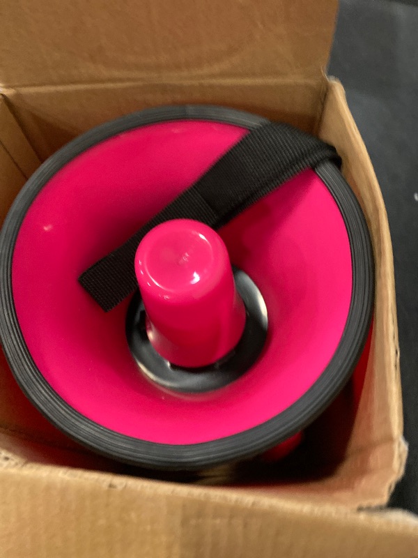Photo 1 of PYLE-PRO Portable Megaphone Speaker Siren Bullhorn - Compact and Battery Operated with 20 Watt Power, Microphone, 2 Modes, PA Sound and Foldable Handle for Cheerleading and Police Use PMP24PK (Pink)