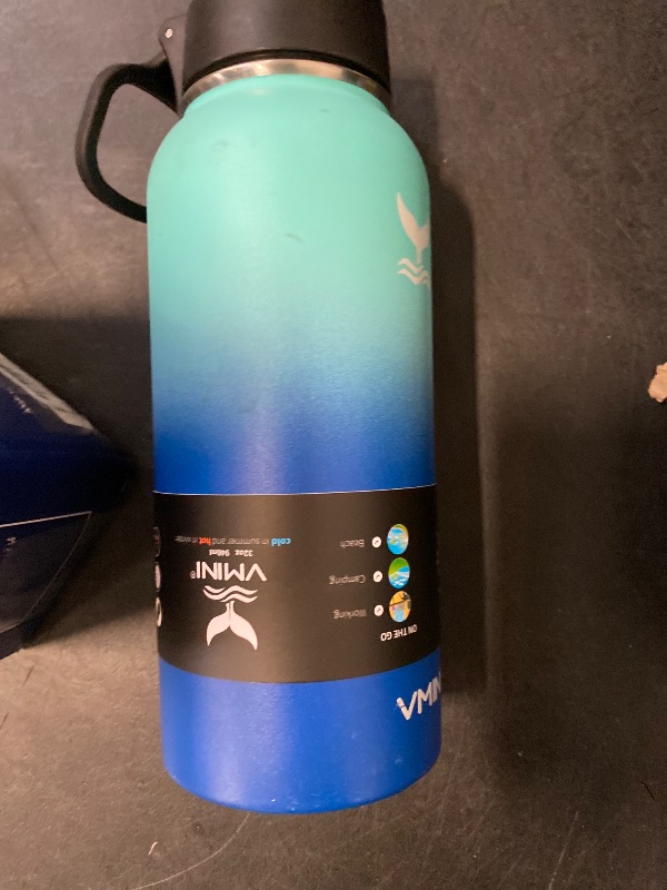 Photo 1 of Vmini Water Bottle with New Wide Handle Straw Lid, Wide Mouth Vacuum Insulated 18/8 Stainless Steel, 32 oz, Gradient Mint + Blue