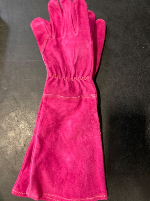 Photo 1 of Large HANDLANDY Ladies Thorn Proof Gardening Gloves, Long Gauntlet Heavy Duty Garden Gloves, Elbow Length Women Leather Rose Pruning Glove (, Rosy)