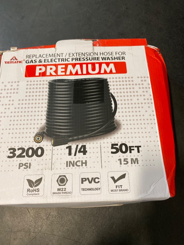 Photo 1 of YAMATIC Kink Resistant Pressure Washer Hose 50FT 1/4" M22 Brass Fitting Power Washer Hose Replacement for Ryobi, Troy Bilt, Greenworks, CRAFTSMAN Most Brand Power Washer, 3200 PSI