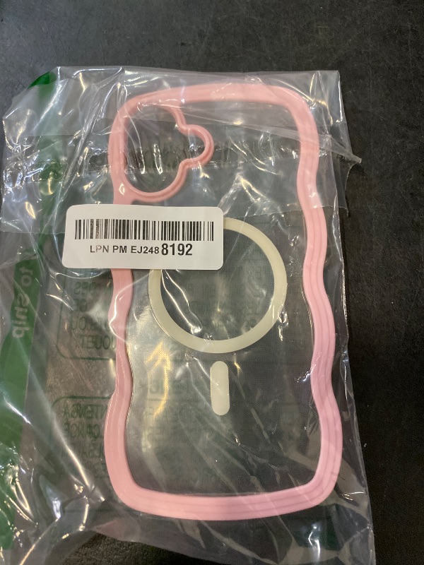 Photo 1 of QLTYPRI Magnetic for iPhone 16 Plus Case Compatible with Magsafe, Cute Curly Wave Frame Clear Case for Girls Women, Transparent TPU Bumper Shockproof Protective Phone Cover - Pink