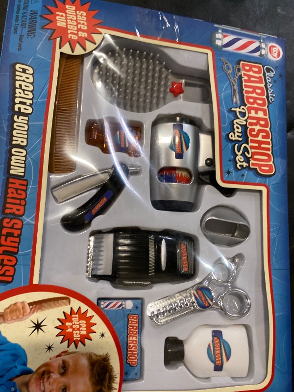 Photo 1 of Classic Barbershop Play Set (10 Pieces) Create Your Own Hair Styles! Safe & Durable Fun! Includes Fake Razor, Blow Dryer, Comb, Shears, Scissors, and More!
