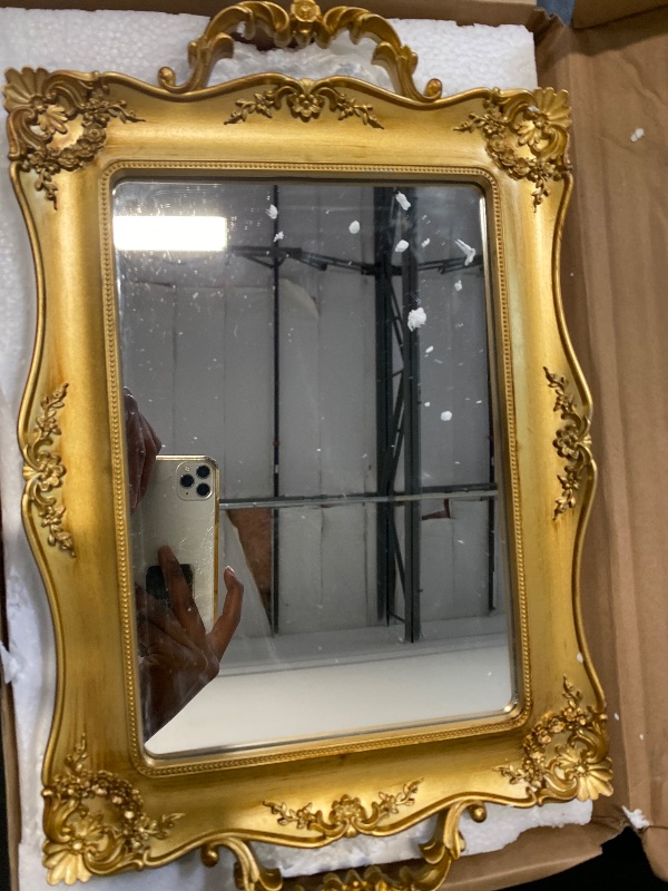 Photo 1 of Antique Decorative Gold Framed Square Mirror Tray, Jewelry & Cosmetics Organizer for Dresser, Square - 9.5" W x 14.5" L (Golden)