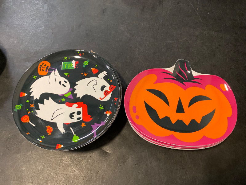Photo 1 of 20Pack 10- 10" Halloween Melamine Ghost Dinner Plate, 10-8.3" Halloween Melamine Figural Pumpkin Appetizer Plate 