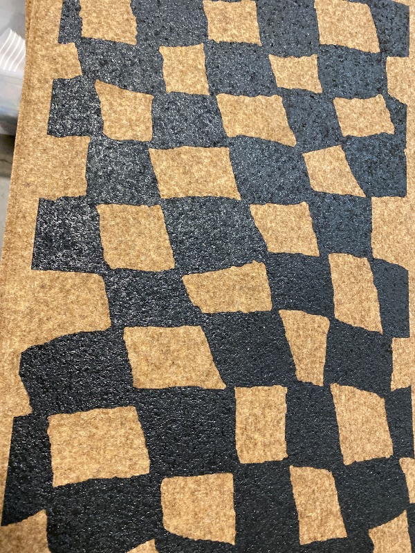 Photo 1 of 1'6"x2'6" Halloween Checkered Faux Coir Doormat Natural/Black - Hyde and EEK!