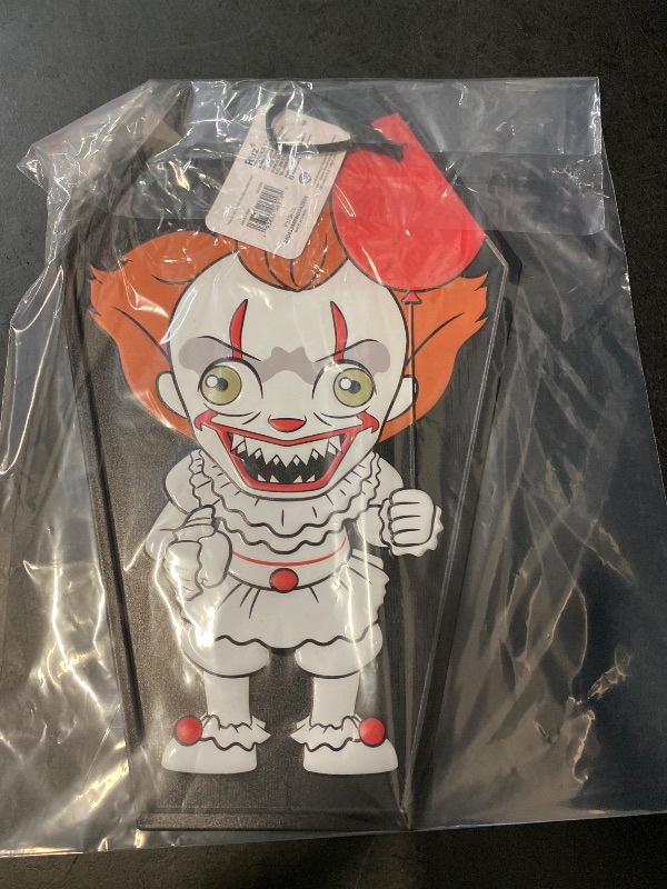Photo 1 of IT Pennywise Tin Metal Sign Coffin Shape 14-Inch X 9-Inch Horror Movie Classic