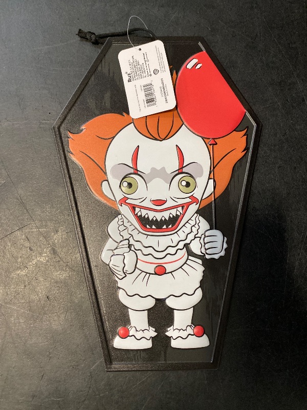 Photo 1 of IT Pennywise Tin Metal Sign Coffin Shape 14-Inch X 9-Inch Horror Movie Classic