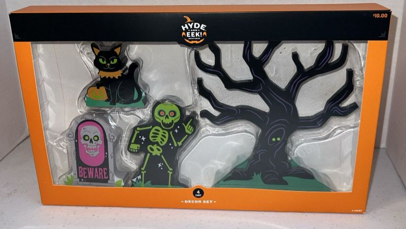 Photo 1 of Hyde Eek Halloween Wood Mini Mantle Decor Set Target 2024 Cemetery Cat Spooky