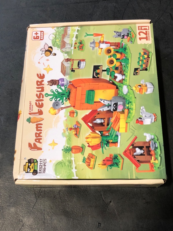 Photo 1 of JUNQIU 12 in 1 Bunny Carrot House Building Blocks Farm Sets - Farm Animals Toys for Kids 3+