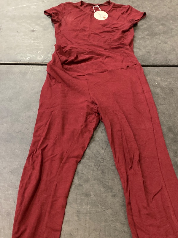 Photo 1 of (M) ANRABESS Lounge Sets for Women 2 Piece Foldover Yoga Flare Leggings Pants Crop Tops Casual Y2K Outfits Matching Tracksuit Set Burgundy Medium