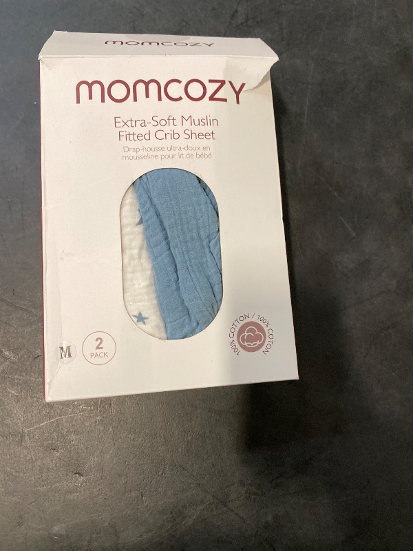 Photo 1 of Momcozy Muslin Fitted Mini Crib Sheets, 38''x26'', 2 Pack Soft Breathable Natural Cotton Baby Mattress Sheet, 360° Mattress Wrapping No Slip Boys Girls Neutral Toddler Bed Sheet, Blue Star Moon