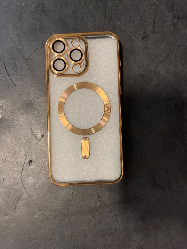 Photo 1 of Misea Magnetic for iPhone 15 Pro Max Case with MagSafe [Never Yellowing] [Military Grade Drop Protection] Full Camera Lens Protector Plating Soft Clear Phone Case for Women Girls, Gold