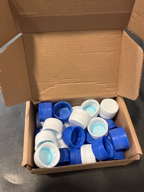 Photo 1 of Dandat 30 Pcs Water Bottle Caps Plastic Screw Lids 28mm Leak Free Reseal Caps for Bootleg Smuggle Hide Drink Concerts Sports Festivals (White, Blue)